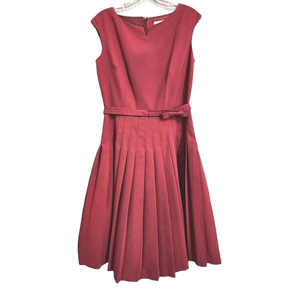 Nwt David Warren Retro Inspired Magenta Sleeveless Pleated Skirt/,Bow Belt Dress - Picture 1 of 17